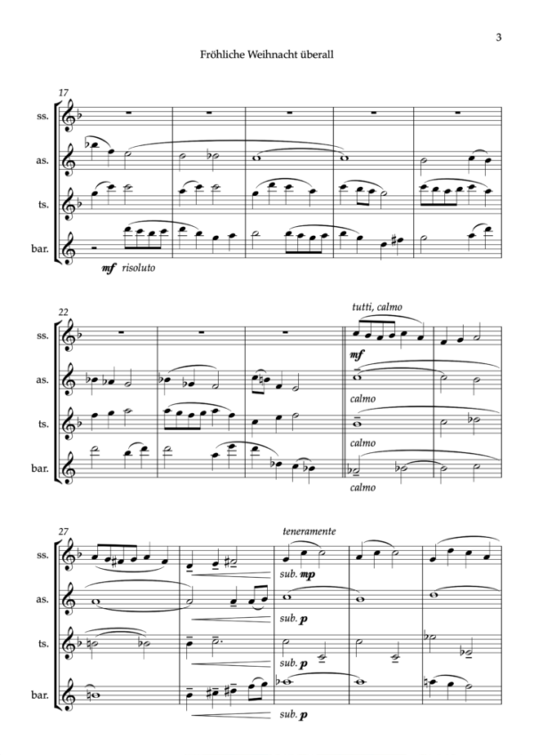 Fröhliche Weihnacht Überall Partitur und Einzelstimmen für Saxophonquartett (PDF-Download) – Bild 3