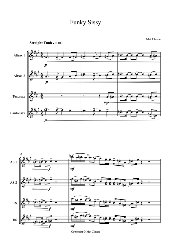 Funky Sissy Partitur und Einzelstimmen für Saxophonquartett (PDF-Download) – Bild 2