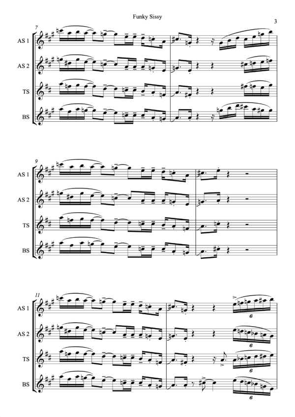Funky Sissy Partitur und Einzelstimmen für Saxophonquartett (PDF-Download) – Bild 3