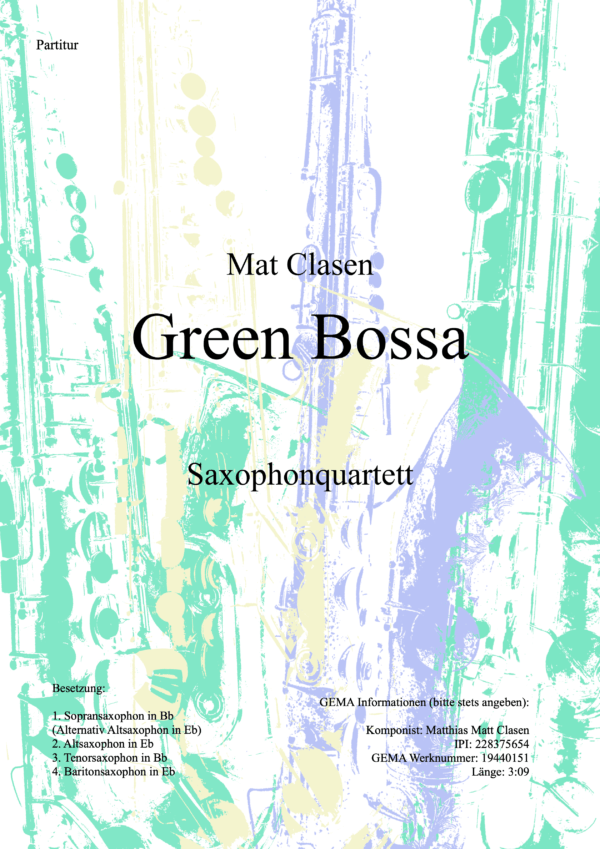 Green Bossa Partitur und Einzelstimmen für Saxophonquartett (PDF-Download)