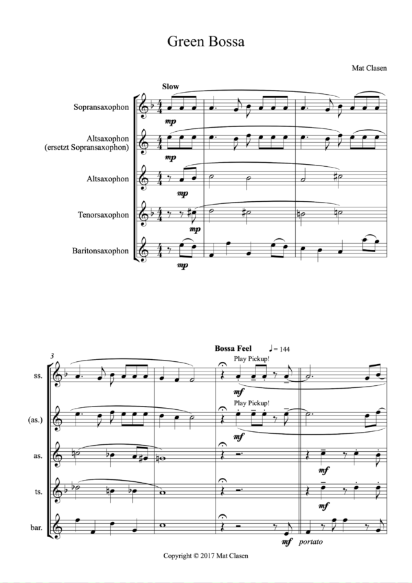Green Bossa Partitur und Einzelstimmen für Saxophonquartett (PDF-Download) – Bild 2