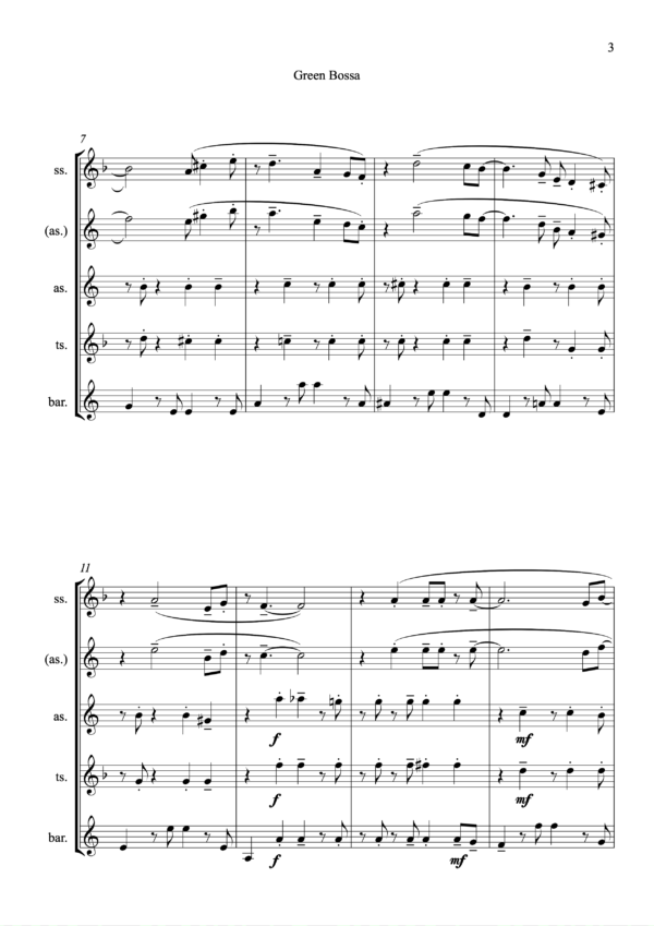 Green Bossa Partitur und Einzelstimmen für Saxophonquartett (PDF-Download) – Bild 3
