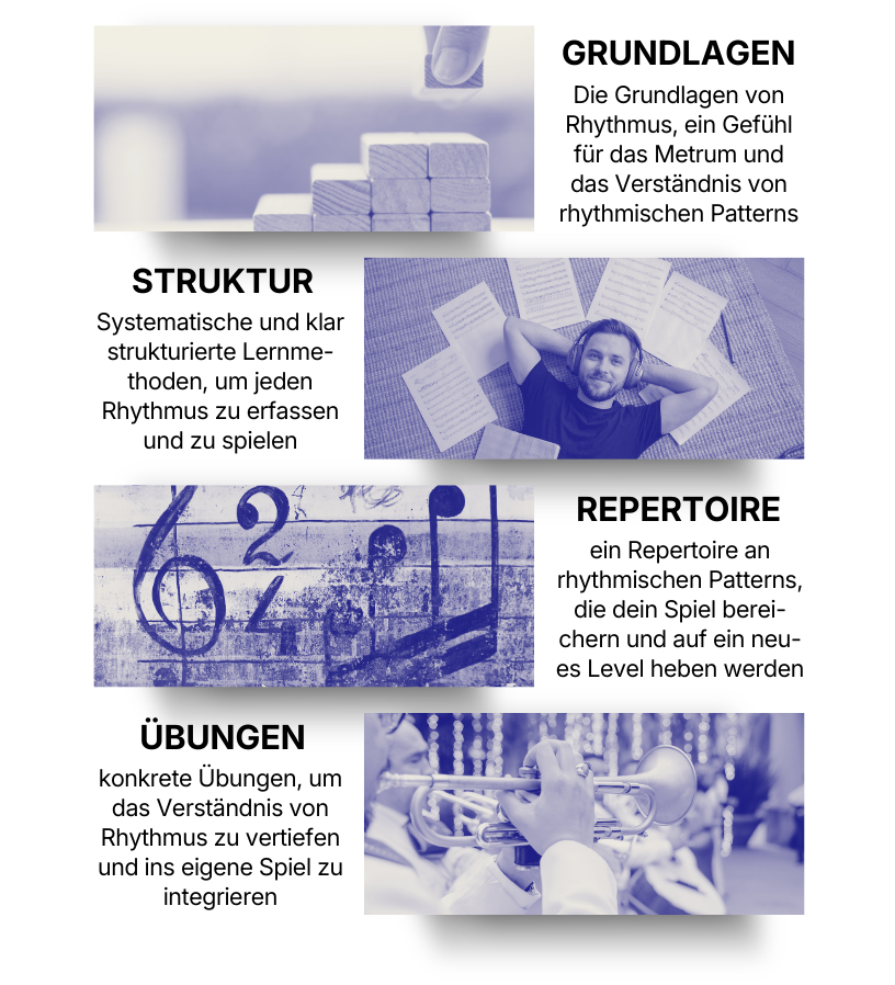 Rhythmus lernen mit dem Onlinekurs "Rhythmusfest in 30 Tagen". Was du dir erwirbst.