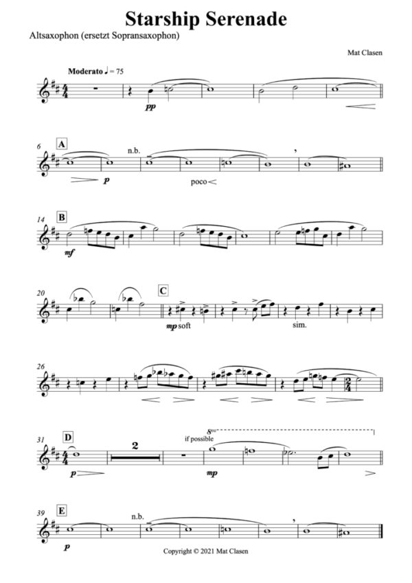 Starship Serenade Einzelstimme Altsaxophon (ersetzt Sopransaxophon) (PDF-Download)